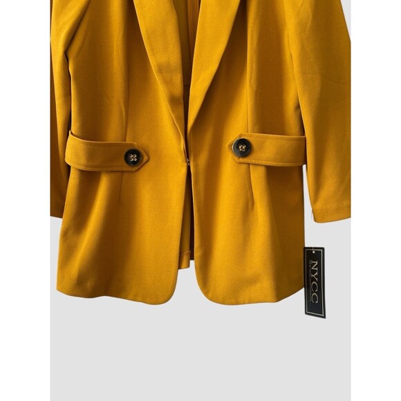 NYCC Mustard Yellow Blazer Jacket Women’s Medium Shoulder Pads Hook Closure NWT - Picture 4 of 8
